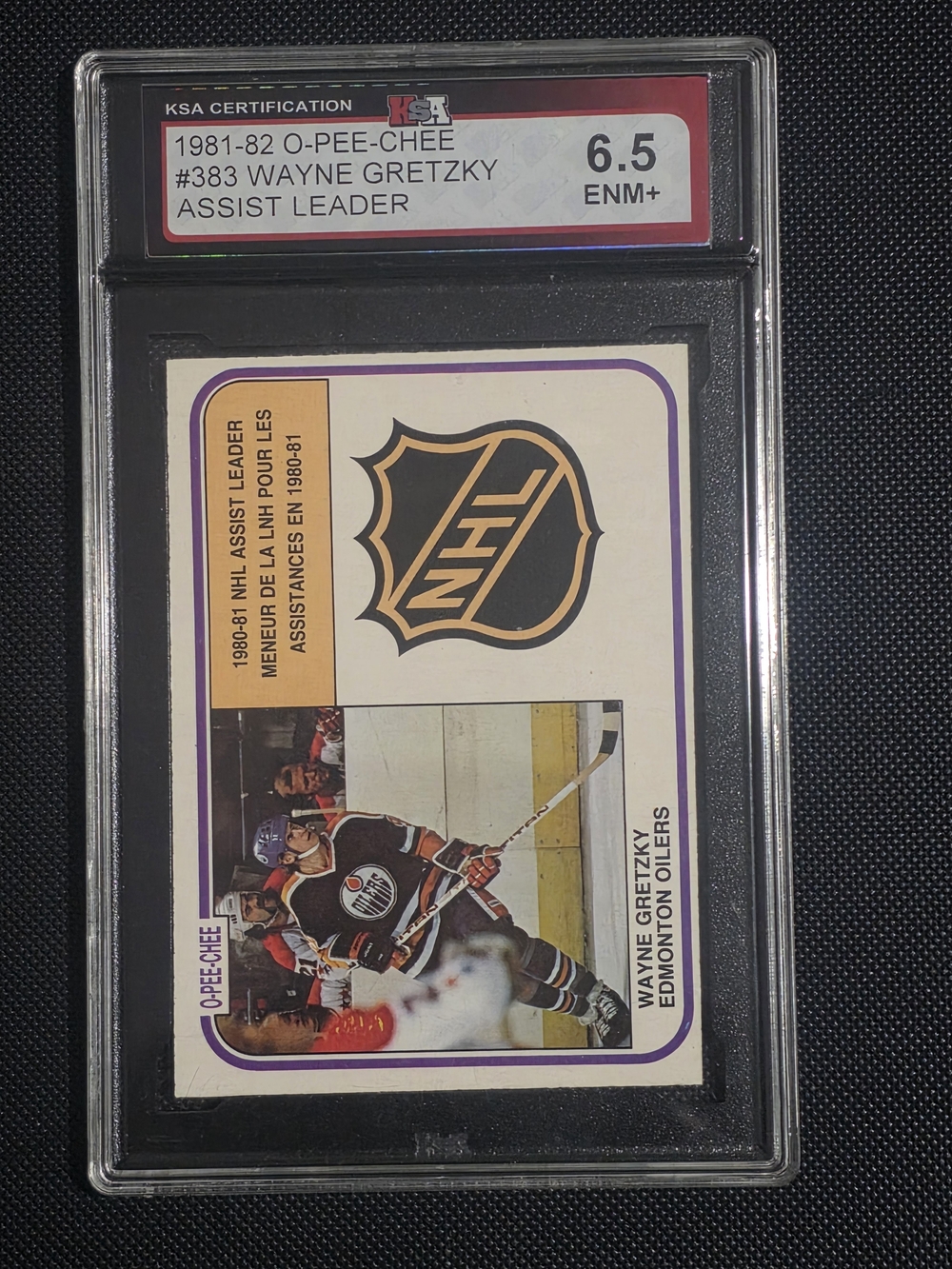 1981-82 O-Pee-Chee Wayne Gretzky Assist Leader (#383) card graded KSA 6.5